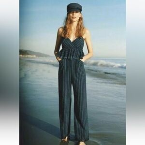 Anthropologie Dark Blue Pinstripe Jumpsuit